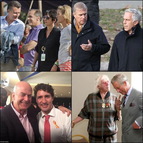 Carney & Maxwell; Prince Andrew & Epstein; King Charles & Jimmy Saville; Trudeau & Peter Dalglish